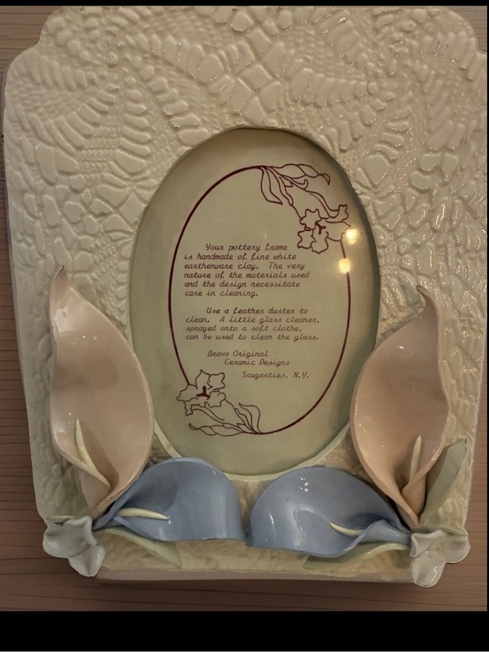 Vintage Barbara Bravo Studio Art Pottery Calla Lily Ceramic Photo Frame 10x8